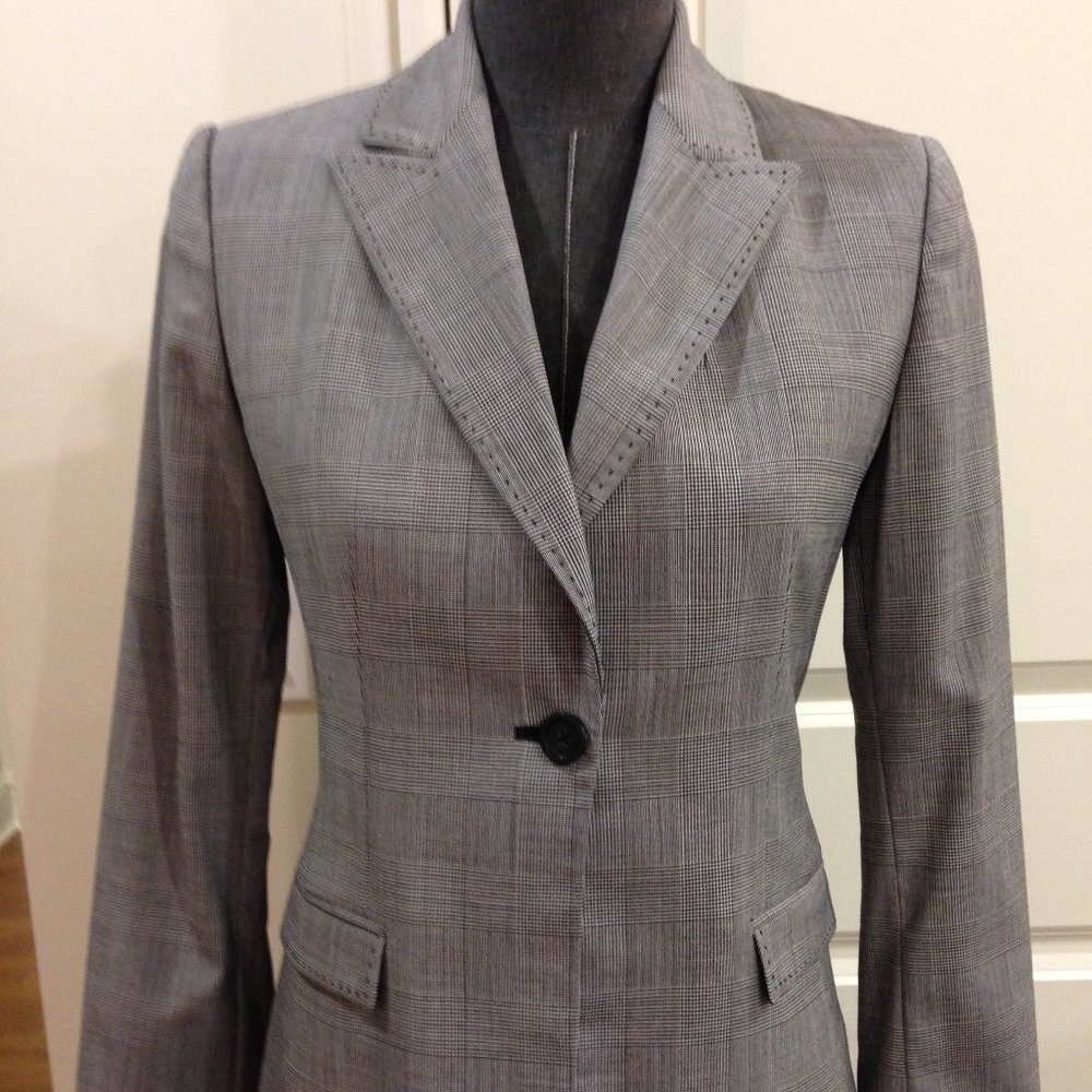 Elie Tahari Black White Plaid Blazer Sz4